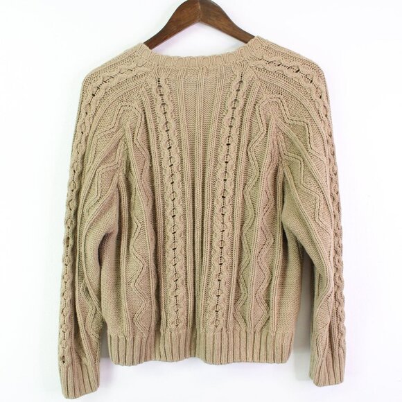 Vintage Moda Int'l V-Neck Button Cable Knit Cardigan Taupe Size L - Picture 5 of 5